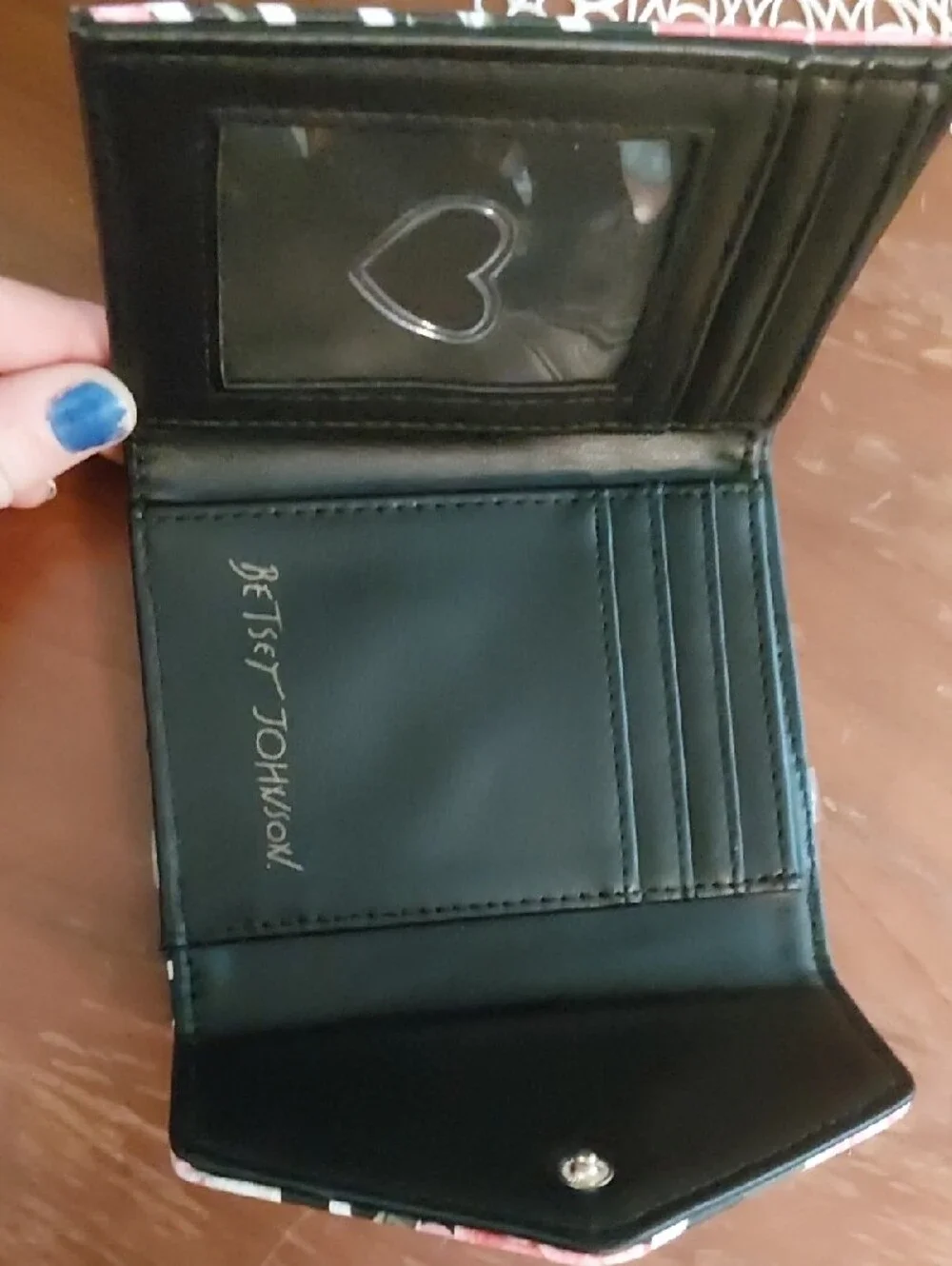 Betsey Johnson Black & Pink Floral Stripe Compact Wallet